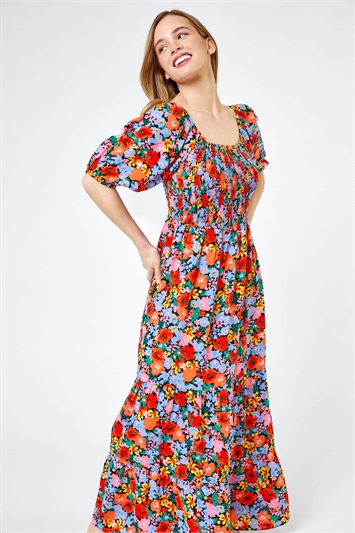 Petite Floral Shirred Maxi Dress 14234064