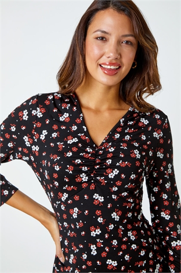 Floral Print Ruched Stretch Top 19278781