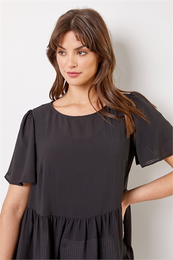 Curve Check Texture Tiered Tunic Top 20099308