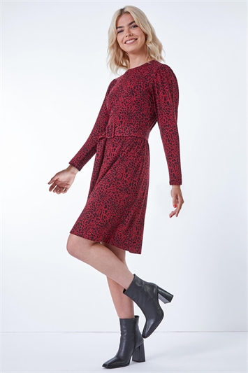 Animal Print Belted Fit & Flare Dress 14194078