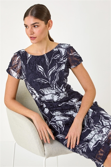 Floral Print Lace Stretch Bodycon Dress