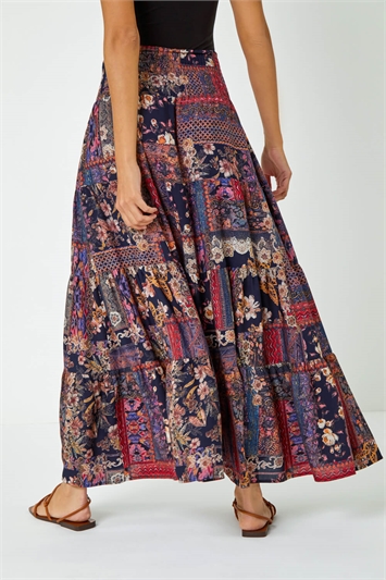 Boho Floral Shirred Waist Maxi Skirt 17034478