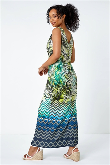 Petite Abstract Print Ruched Wrap Maxi Dress 14418349