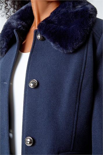 Petite Faux Fur Collar Longline Coat 12026360