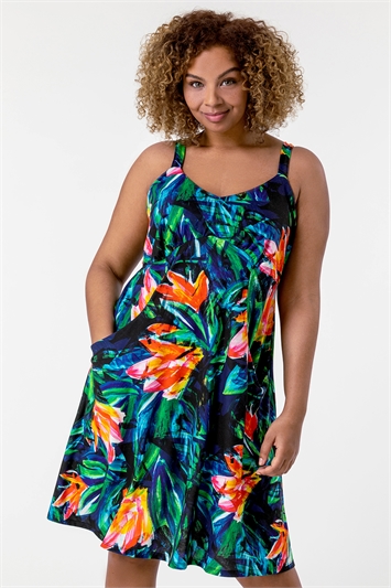 Curve Tropical Print Strappy Dress 14144764