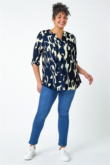 Curve Abstract Print V-Neck Jersey Tunic Top 19255660