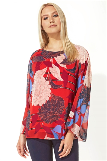 Floral Overlay Chiffon Top 20012978