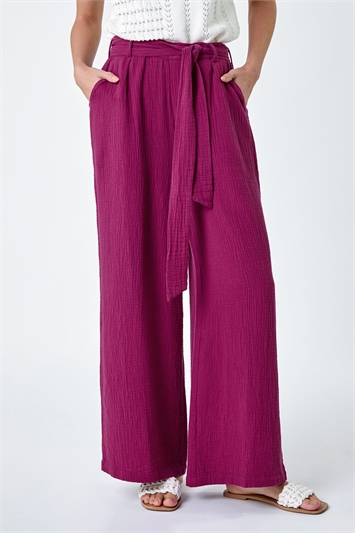 Textured Cotton Wide Leg Trousers 18053251