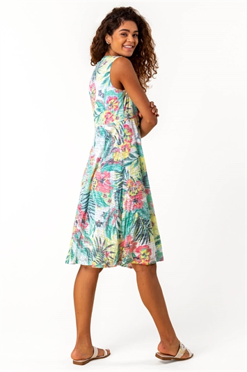 Burnout Tropical Print Stretch Dress 14100834