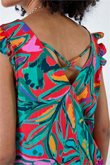 Tropical Print Frill Sleeve V-Neck Vest Top 20154178