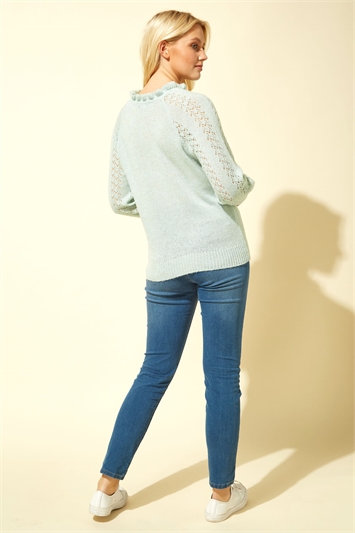 Frill Neck Pointelle Knitted Jumper 16032882