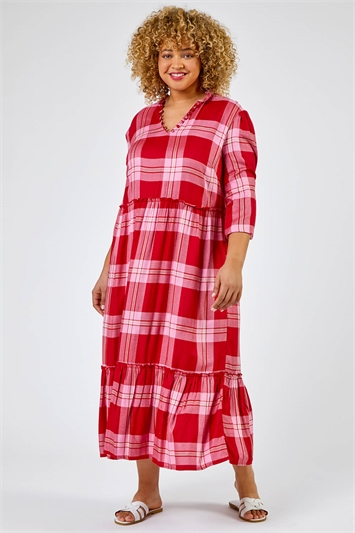 Curve Check Print Tiered Dress 14208072