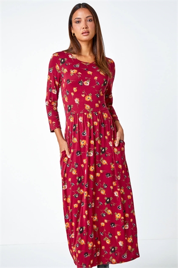 Floral Print Pocket Detail Midi Dress 14336781