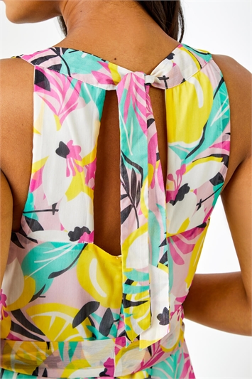 Tropical Print Halter Neck Chiffon Dress 14095572
