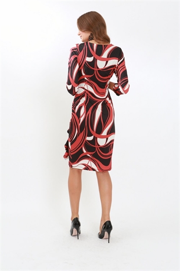 Julianna Swirl Print 3/4 Sleeve Ruched Dress g9098rus