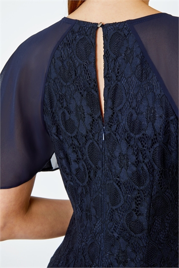 Chiffon Angel Sleeve Stretch Lace Midi Dress 14394160