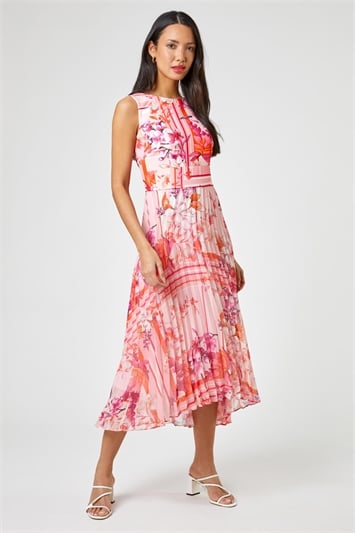 Floral Print Fit And Flare Pleated Dress 14249172