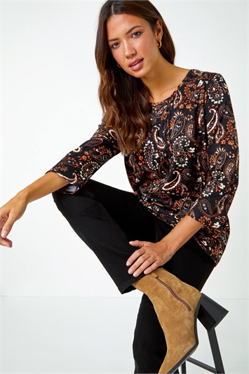 Cotton Paisley Print Pleated Top 19269664