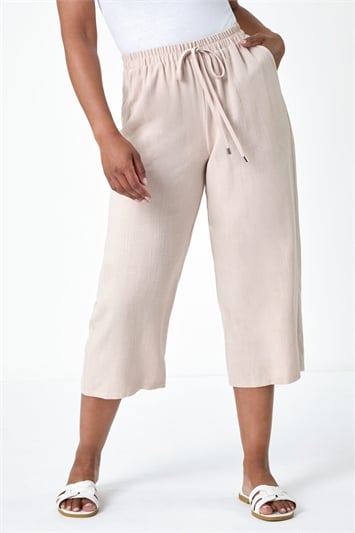Petite Linen Mix Wide Cropped Trousers 18054488