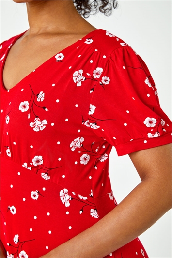 Petite Floral Puff Sleeve Frill Hem Dress 14413478