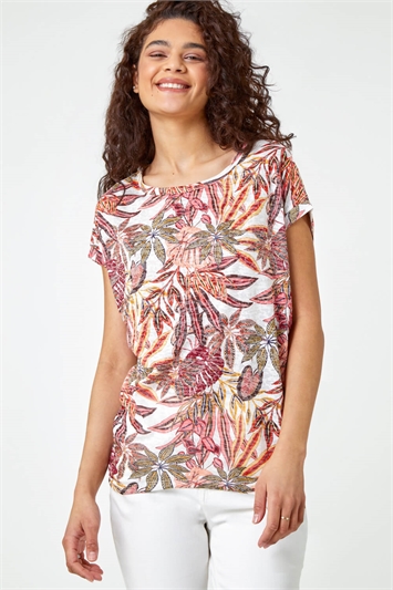 Textured Palm Print Cocoon Top 19217164