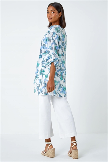 Floral Print Wrap Hem V-Neck Tunic Top 20150634