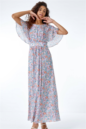 Floral Print Angel Sleeve Chiffon Maxi Dress 14267848