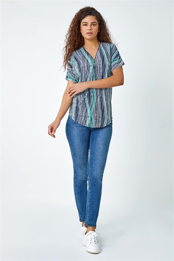 Textured Abstract Stretch Zip Detail Top 19273134