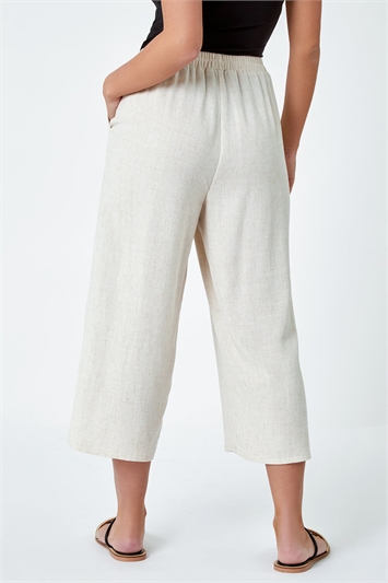 Petite Linen Mix Wide Cropped Trousers 18054459
