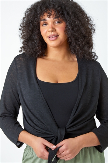 Curve Tie Front Stretch Cropped Cardigan