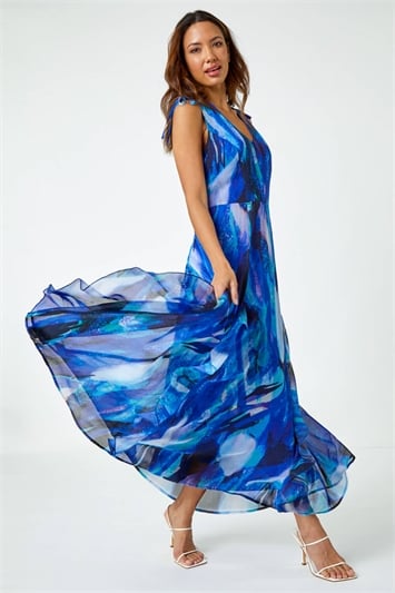 Sleeveless Abstract Print Maxi Dress 14395909