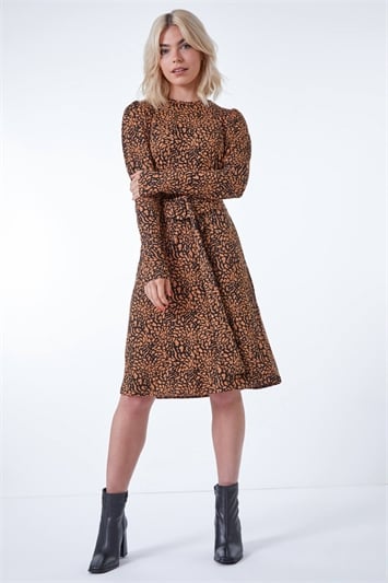 Animal Print Belted Fit & Flare Dress 14194016