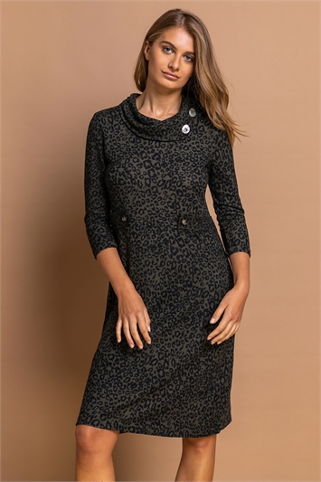 Leopard Print Cowl Neck Dress 14167528