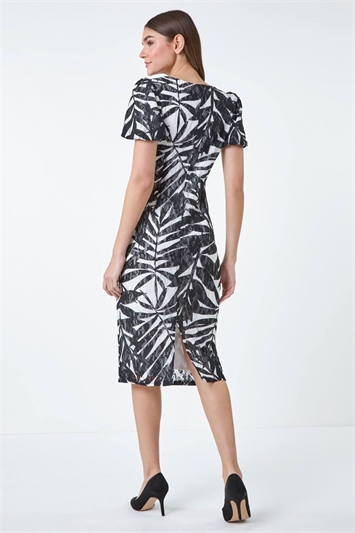 Leaf Print Stretch Bodycon Lace Tie Dress 14402608