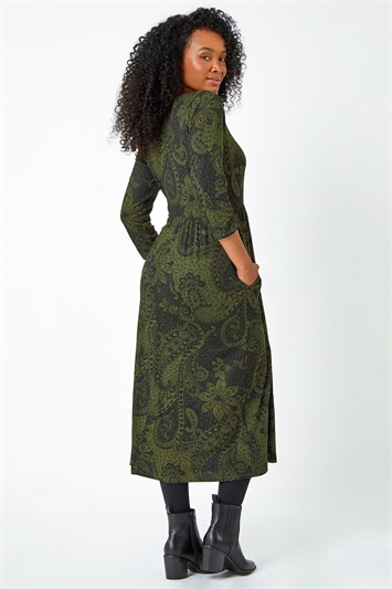 Petite Paisley Print Ruched Midi Dress 14468640