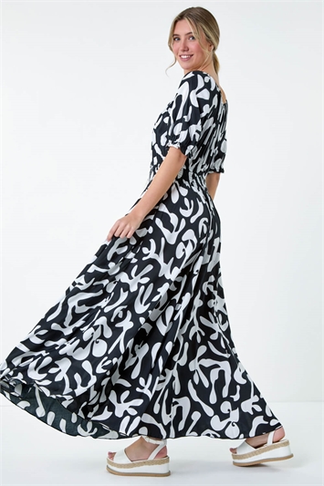 Shirred Waist Abstract Print Maxi Dress 14559508