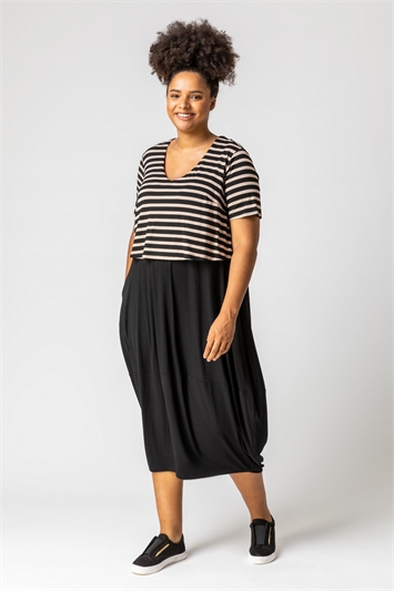 Curve Stripe Contrast Print Jersey Dress 14165306