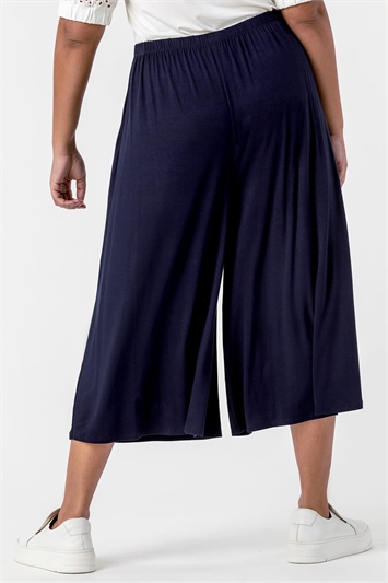 Curve Plain Elastic Waist Culotte Trousers 18025760
