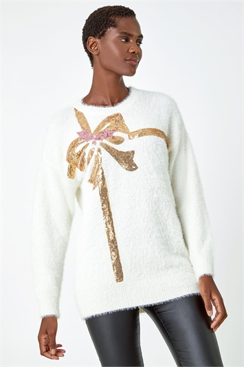 Sequin Bow Fluffy Knit Stretch Jumper 16072138