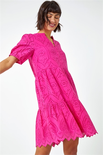Embroidered Tiered Cotton Smock Dress 14398632