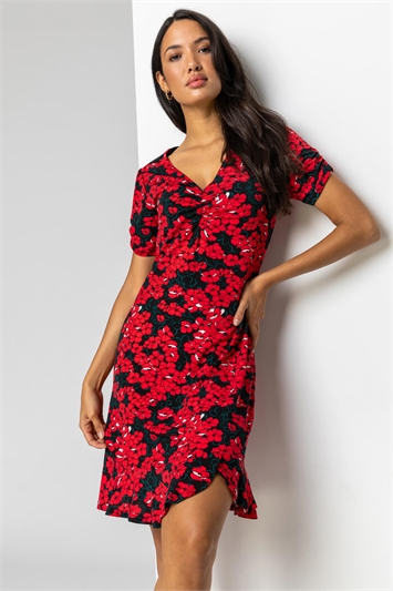 Floral Print Stretch Jersey Tea Dress 14081478