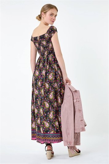 Paisley Shirred Bardot Maxi Dress 14505708