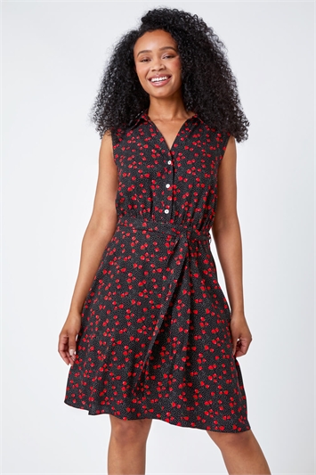 Petite Strawberry Sleeveless Shirt Dress 14428408