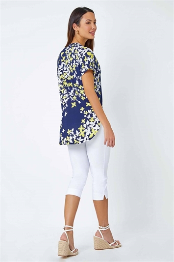 Floral Puff Print Pleat Front Top 19273096