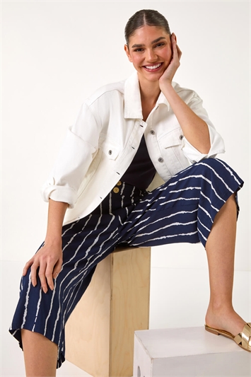 Stripe Print Button Detail Culotte Trousers