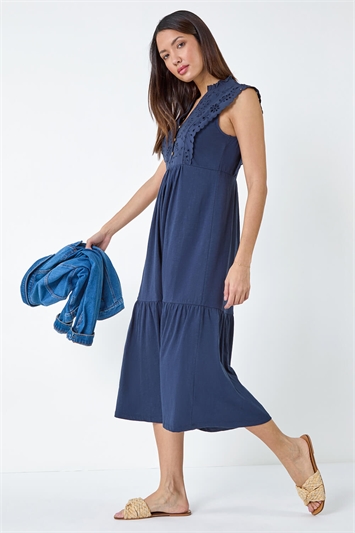 Broderie Frilled Cotton Midi Dress 14500160
