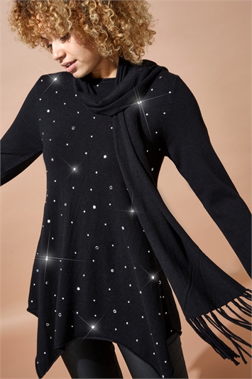 Embellished Tunic Jumper with Scarf 16038608