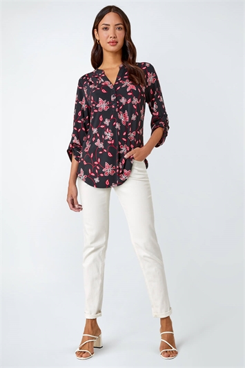 Textured Floral V-Neck Stretch Jersey Shirt 19236678