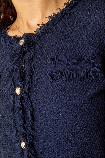 Button Detail Fringe Knit Jacket 16103560