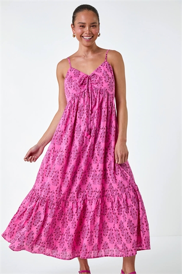 Petite Paisley Tiered Cotton Midi Dress 14534972